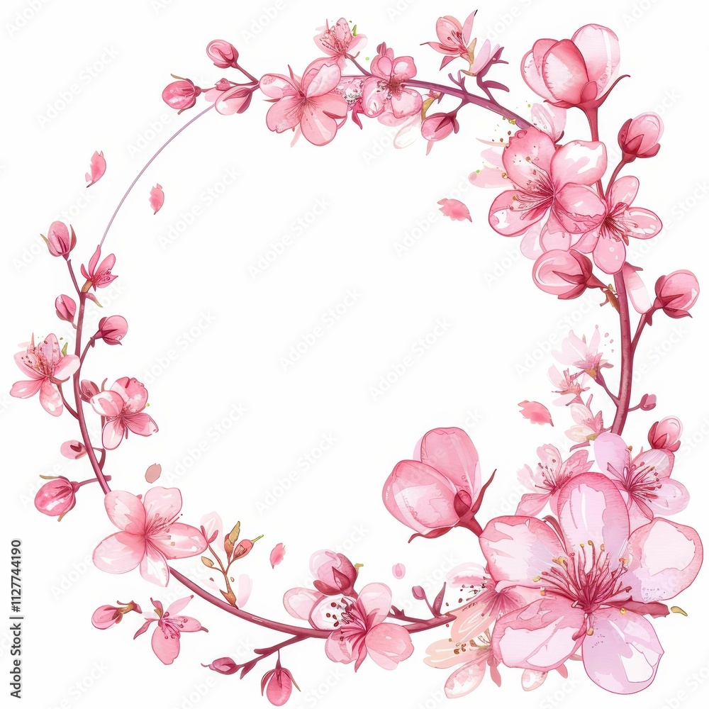 A beautiful floral wreath featuring delicate pink blossoms, perfect for spring themes, invitations, and decorative designs. The gentle beauty of flowers adds a touch of elegance. A beautiful floral wreath featuring delicate pink blossoms, perfect for spring themes, invitations, and decorative designs. The gentle beauty of flowers adds a touch of elegance.