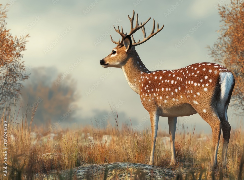 Majestic Axis deer buck in autumnal meadow. Majestic Axis deer buck in autumnal meadow.
