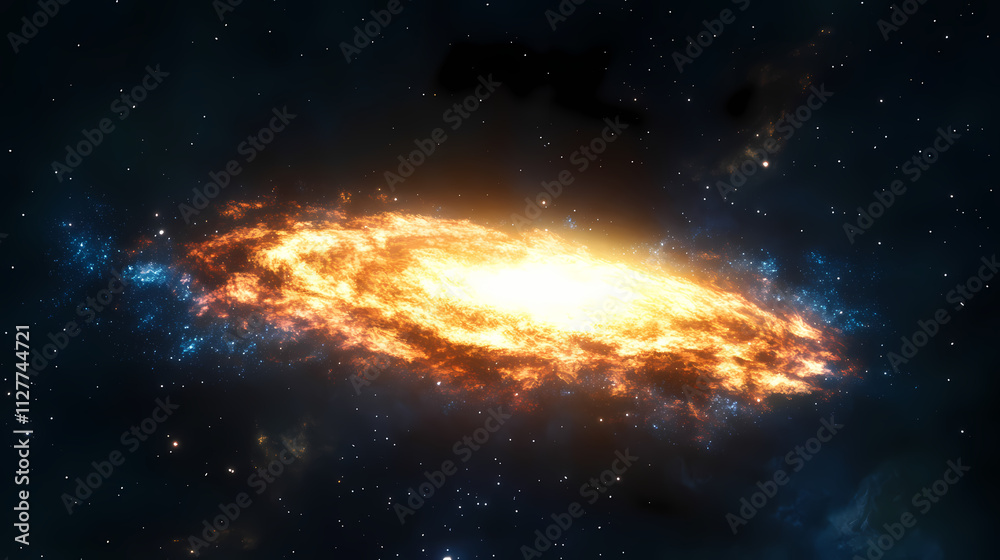 A vibrant nebula glows in the vastness of space, its colors of gold and blue creating a stunning cosmic spectacle. Nebulous. Illustration A vibrant nebula glows in the vastness of space, its colors of gold and blue creating a stunning cosmic spectacle. Nebulous. Illustration