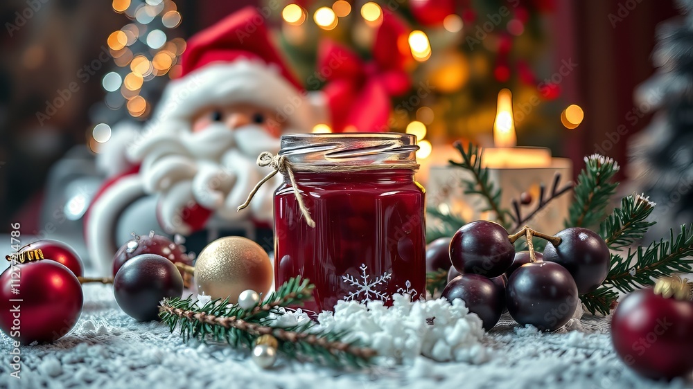 Finnish Christmas Santa Claus Damson Jam Festive Still Life, AI Photo Finnish Christmas Santa Claus Damson Jam Festive Still Life, AI Photo