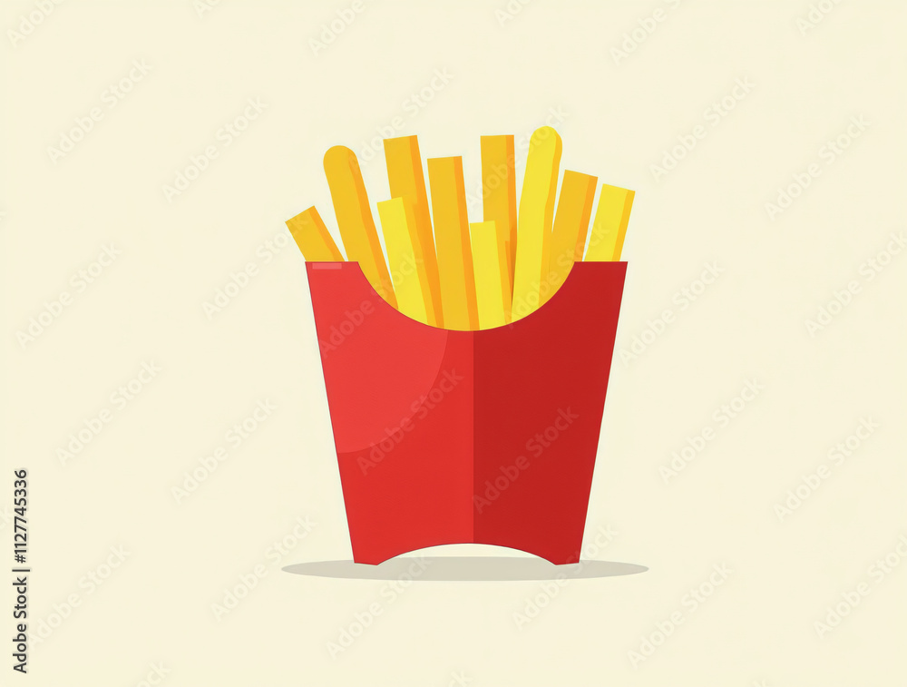 french fries in a box, illustration, isolated on white background french fries in a box, illustration, isolated on white background