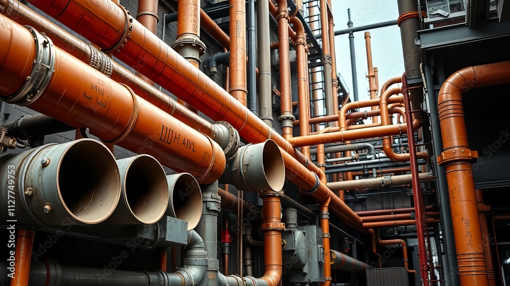 Industrial Pipes on Building - Urban Infrastructure Engineering - AI Art Industrial Pipes on Building - Urban Infrastructure Engineering - AI Art