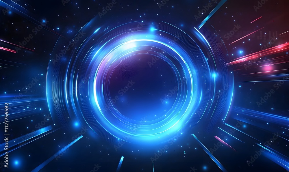 Fototapeta premium Abstract glowing circle lines on dark blue background. Geometric stripe line art design. Modern shiny blue lines. Futuristic technology concept. Suit for poster, cover, banner, brochure and website 