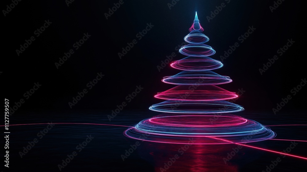 A vibrant neon Christmas tree glowing with colorful lights against a dark background. A vibrant neon Christmas tree glowing with colorful lights against a dark background.