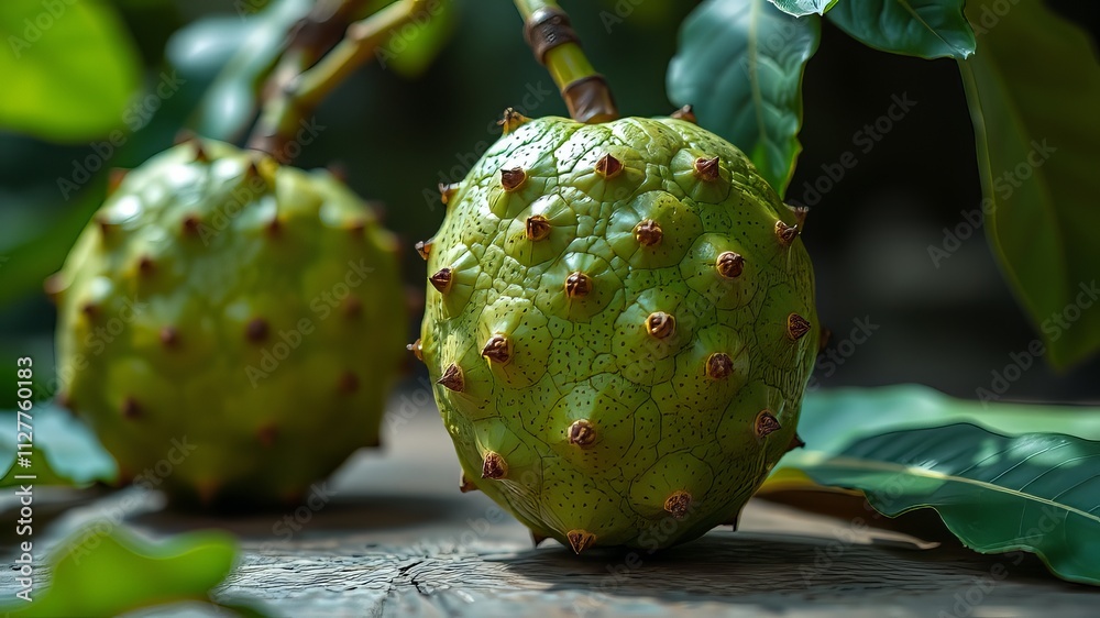 Soursop Fruit: Tropical Exotic Sweet Green, High-Quality AI Photo Soursop Fruit: Tropical Exotic Sweet Green, High-Quality AI Photo