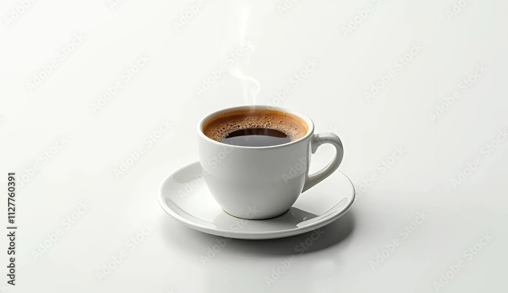 A steaming cup of coffee sits on a pristine white saucer. The coffee is dark and rich, and the steam rising from the cup creates a sense of warmth and coziness. A steaming cup of coffee sits on a pristine white saucer. The coffee is dark and rich, and the steam rising from the cup creates a sense of warmth and coziness.
