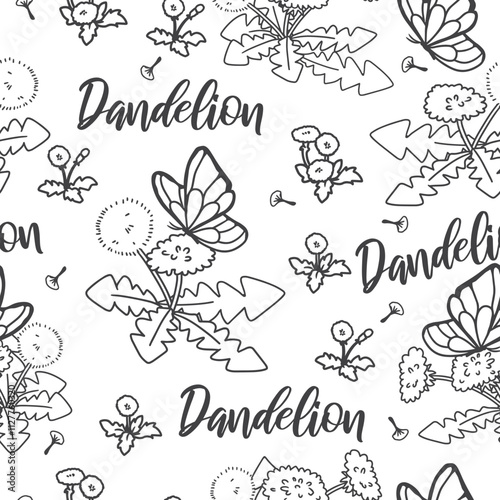 Whimsical Dandelion Floral and Butterfly Doodle. deal for spring-themed projects, wallpapers, fabric designs, packaging, and more, brings a touch of nature to your creative ventures.