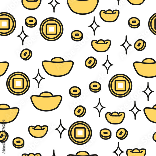 Prosperity Treasure Gold Ingot and Coin Pattern. Great for celebrating festivals, creating lucky charms, and adding a prosperous vibe to crafts and decor.