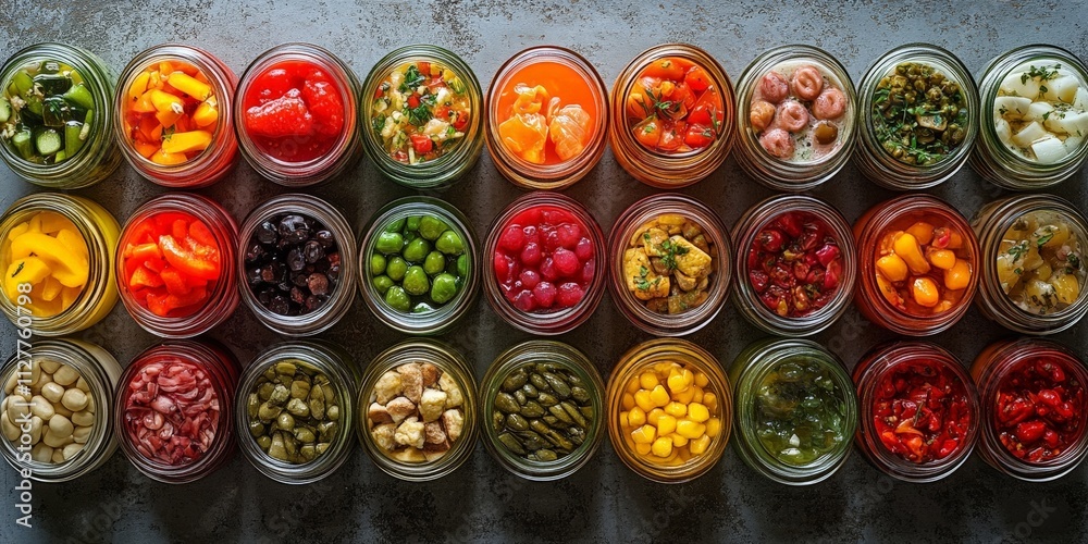 Variety of Canned Foods Including Fish, Beans, and Vegetables Variety of Canned Foods Including Fish, Beans, and Vegetables