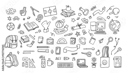 Back to school doodle elements. Vector illustration in line
