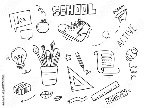 Back to school doodle elements. Vector illustration in line