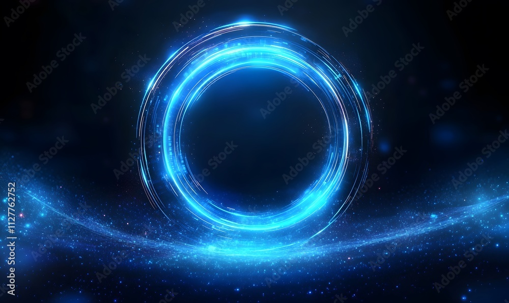 Abstract glowing circle lines on dark blue background. Geometric stripe line art design. Modern shiny blue lines. Futuristic technology concept. Suit for poster, cover, banner, brochure and website Abstract glowing circle lines on dark blue background. Geometric stripe line art design. Modern shiny blue lines. Futuristic technology concept. Suit for poster, cover, banner, brochure and website