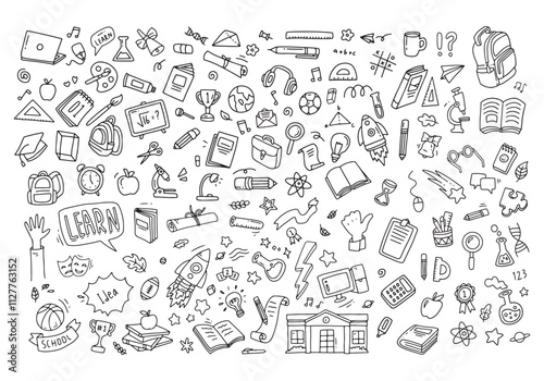 Back to school doodle elements. Vector illustration in line