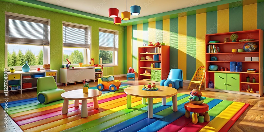 Playroom 3D Render - Bright Toy Cars Colorful Furniture Playroom 3D Render - Bright Toy Cars Colorful Furniture