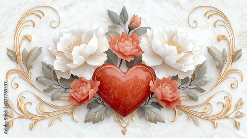 Romantic valentine's day heart design with elegant flowers in an artistic setting