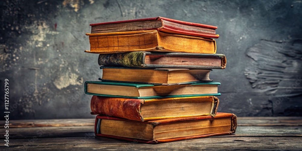Stacked Books - World Book Day - Education & Knowledge - Gray Background Stacked Books - World Book Day - Education & Knowledge - Gray Background