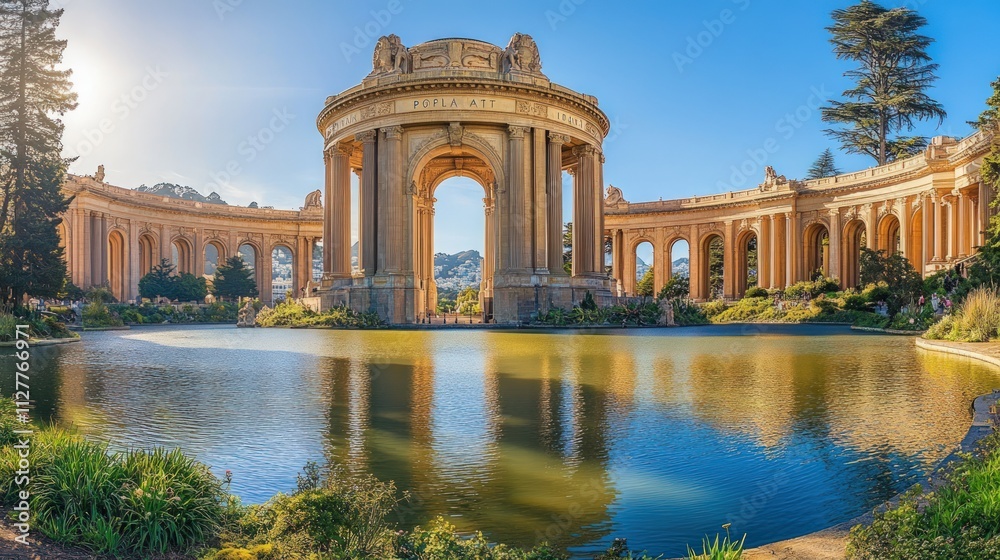 Palace of Fine Arts, reflecting pool, sunny day. Palace of Fine Arts, reflecting pool, sunny day.