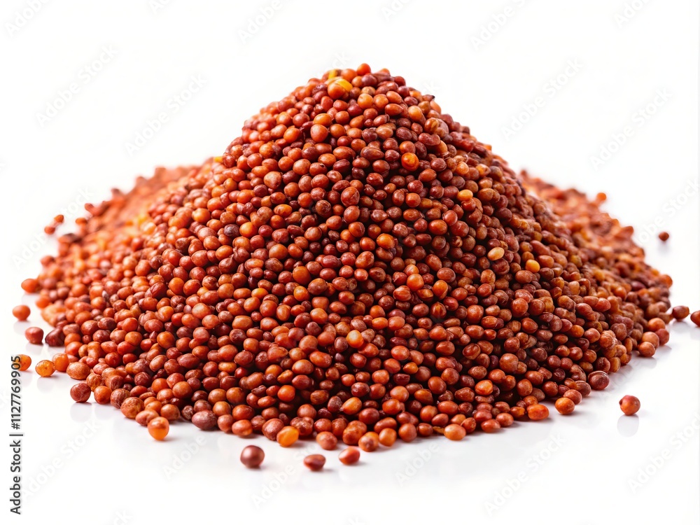 Red Quinoa Seeds Pile, White Background, Macro Photography, High-Resolution Image, Food Photography, Healthy Grain, Superfood, Andean Grain