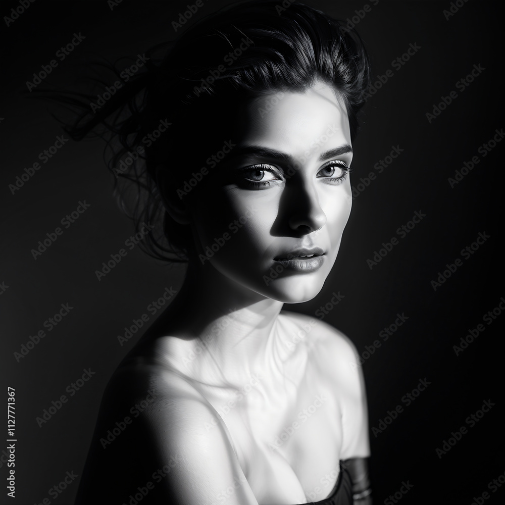 Timeless Monochrome Portrait of Introspective Mystery Timeless Monochrome Portrait of Introspective Mystery