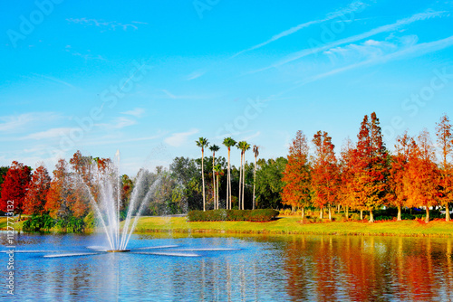 Wesley Chaple, Florida, USA, 12 10 2024: The winter foliage landscape of a beautiful community at Wesley Chapel, north of Tampa in Florida	
