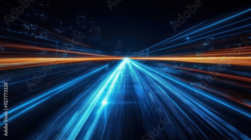 Dynamic Night Cityscape with Blue Light Trails and Speed Motion Effect