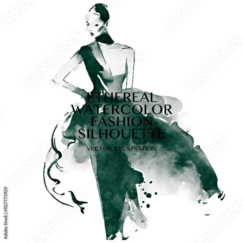 Fashion model elegant dress, hand on hip