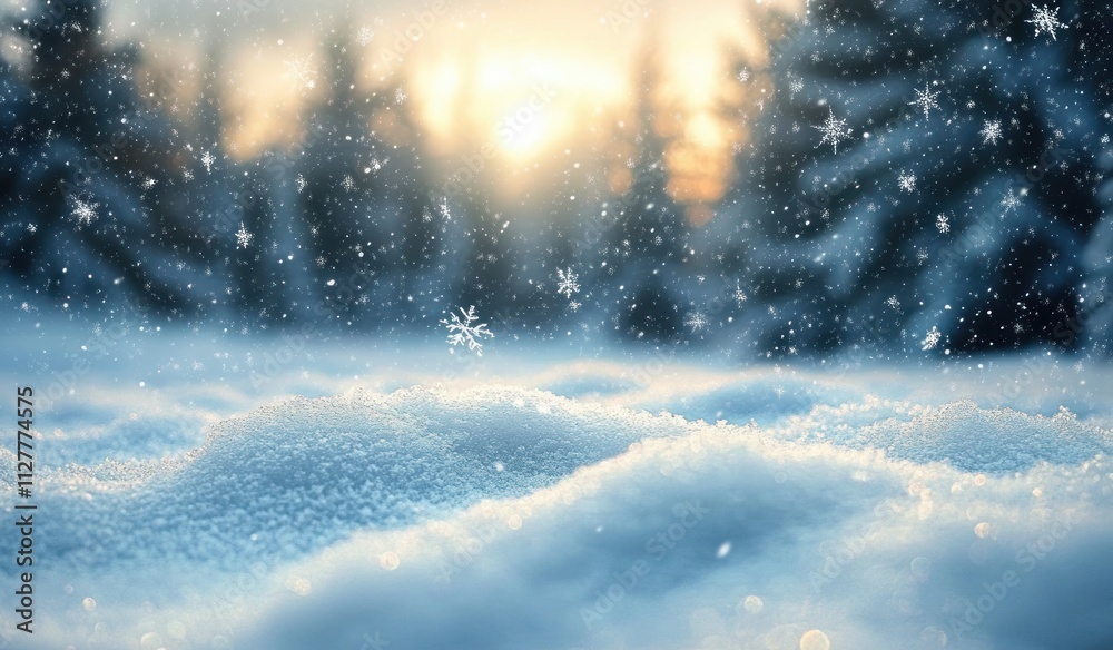 Soft Snowy Landscape with Evergreen Trees and Gentle Snowfall in a Dreamy Ethereal Winter Scene Soft Snowy Landscape with Evergreen Trees and Gentle Snowfall in a Dreamy Ethereal Winter Scene