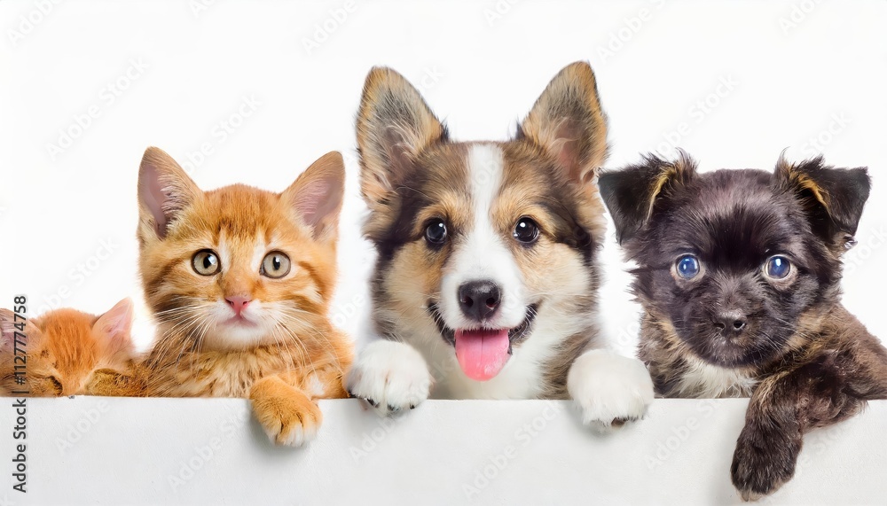 Adorable Cats and Dogs Peeking Over a White Edge - Cute Pets Banner for Animal Lovers - Perfect for Pet Blogs, Websites, and Social Media Promotions Featuring Playful Animals Adorable Cats and Dogs Peeking Over a White Edge - Cute Pets Banner for Animal Lovers - Perfect for Pet Blogs, Websites, and Social Media Promotions Featuring Playful Animals