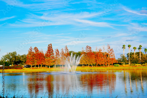 Wesley Chaple, Florida, USA, 12 10 2024: The winter foliage landscape of a beautiful community at Wesley Chapel, north of Tampa in Florida	
