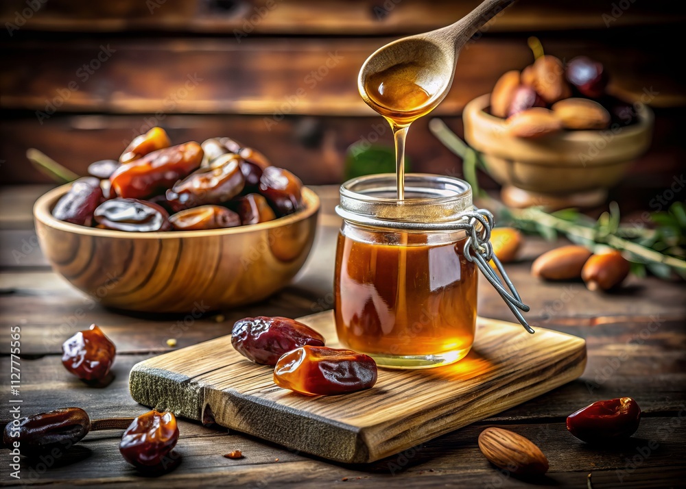 Sweet Date Syrup Photography: Delicious Golden Nectar, Natural Date Syrup Recipe, Homemade Date Syrup, Healthy Sweetener Sweet Date Syrup Photography: Delicious Golden Nectar, Natural Date Syrup Recipe, Homemade Date Syrup, Healthy Sweetener