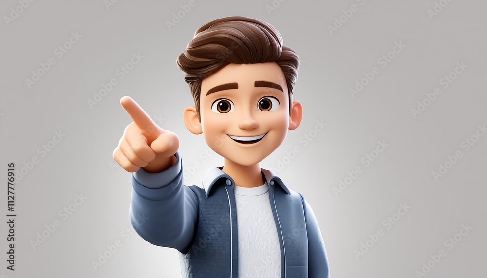 A delightful kawaii cartoon icon showcasing a smiling man pointing with his index finger, designed in a vibrant, cheerful style. Perfect for friendly, lighthearted visuals, apps, presentations, A delightful kawaii cartoon icon showcasing a smiling man pointing with his index finger, designed in a vibrant, cheerful style. Perfect for friendly, lighthearted visuals, apps, presentations,