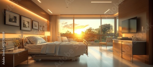 Modern Hospital Room with Sunset View
