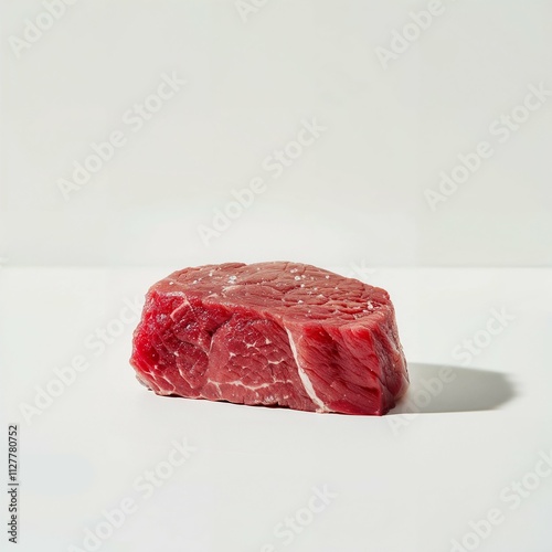 Raw mutton fillet isolated, lamb meat pieces, tenderloin or mutton sirloin meat. Fresh sheep fillet cubes, loin filet on white background photo