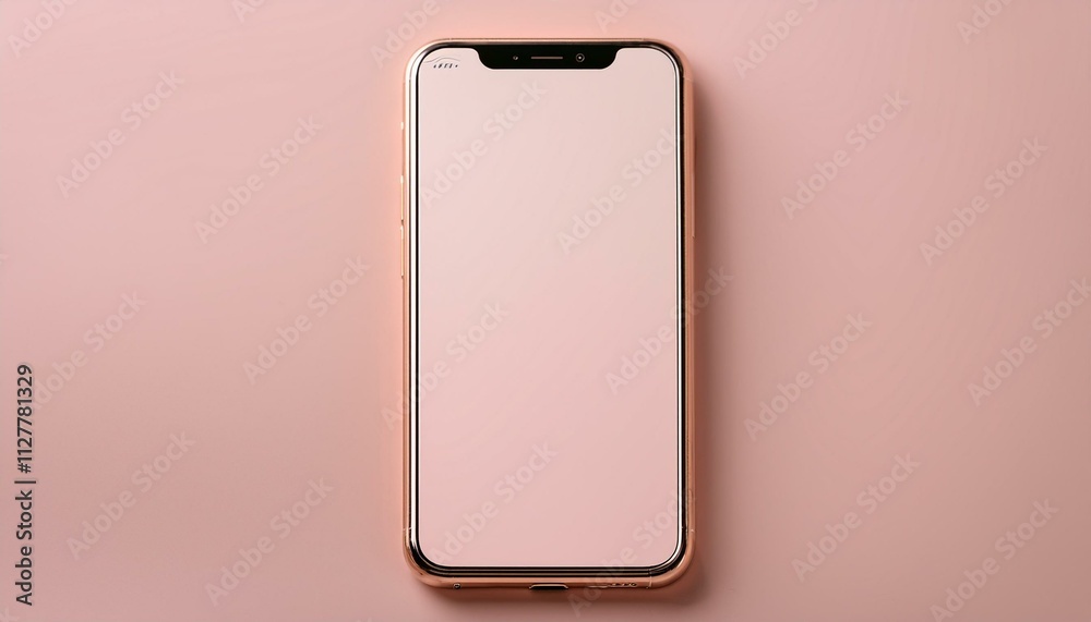 Rose gold smartphone on a pink background. Minimalist tech aesthetic. Rose gold smartphone on a pink background. Minimalist tech aesthetic.