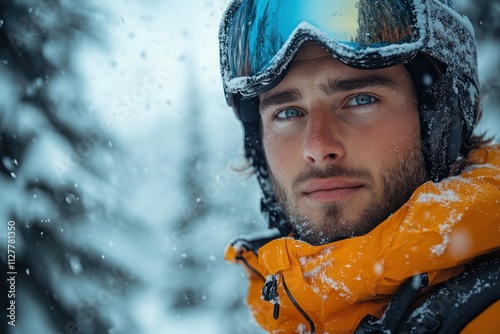 Portrait of a young man in the snow