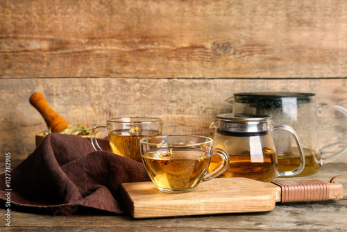 Board with cups and teapots...