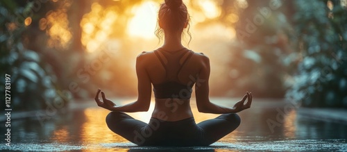 Peaceful Yoga Posture at Sunset