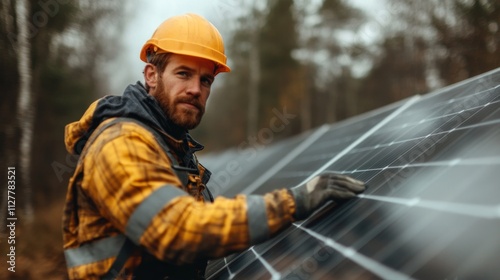 Solar Panel Technician Inspecting Sustainable Energy