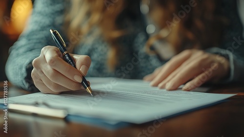 Close-up of a Woman Signing a Document