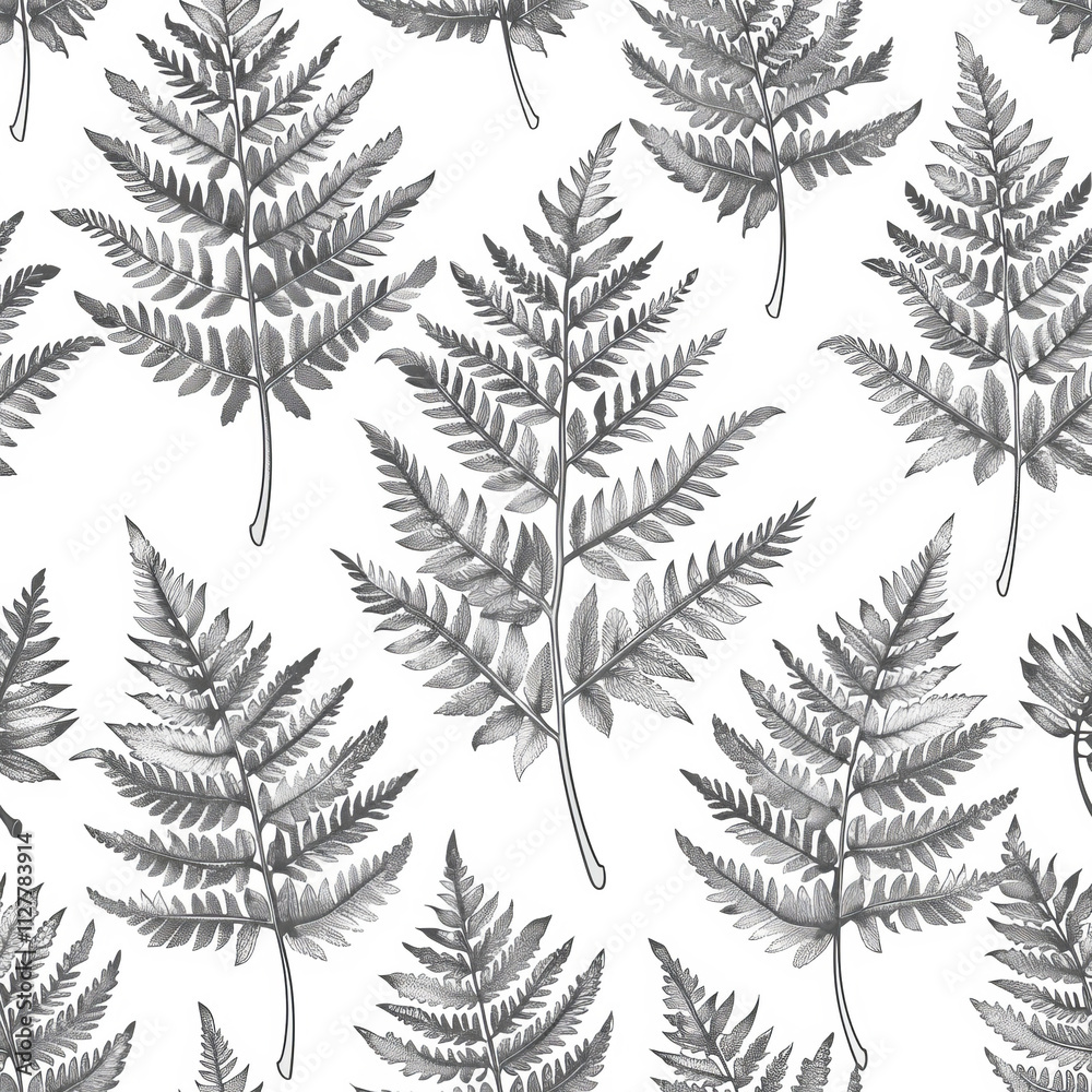 Elegant fern leaf sketch seamless pattern curved shapes and delicate details on a white background Elegant fern leaf sketch seamless pattern curved shapes and delicate details on a white background