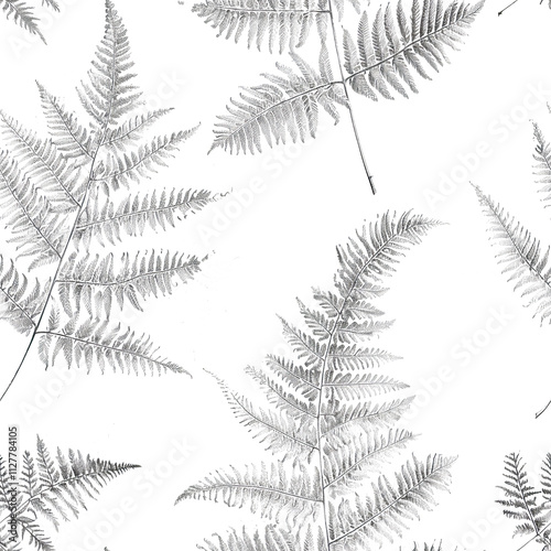 Seamless fern leaf sketch pattern with curved shapes and delicate details on white background