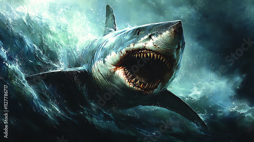 Great White Shark Emerging from the Ocean Depths A Majestic and Powerful Predator in its Natural Habitat