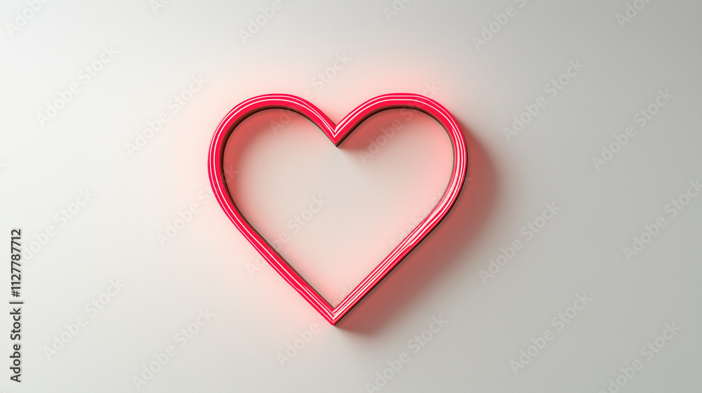 Minimalist Valentine’s Day heart icon, clean and simple red outline on white background, modern aesthetic with gentle shadow, timeless and elegant design 