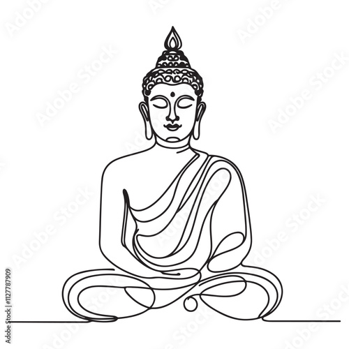 Continuous one line drawing of buddha statue illustration