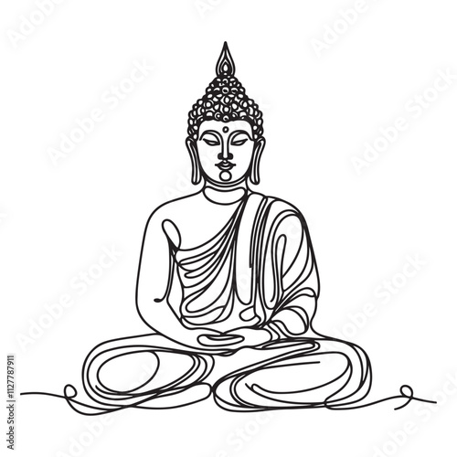 Continuous one line drawing of buddha statue illustration