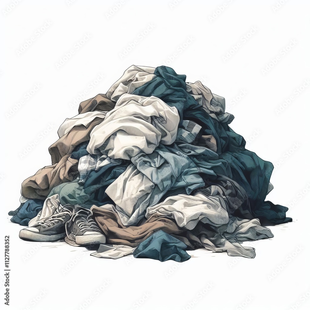 Pile of dirty clothes, dirty laundry and smell on white background Pile of dirty clothes, dirty laundry and smell on white background