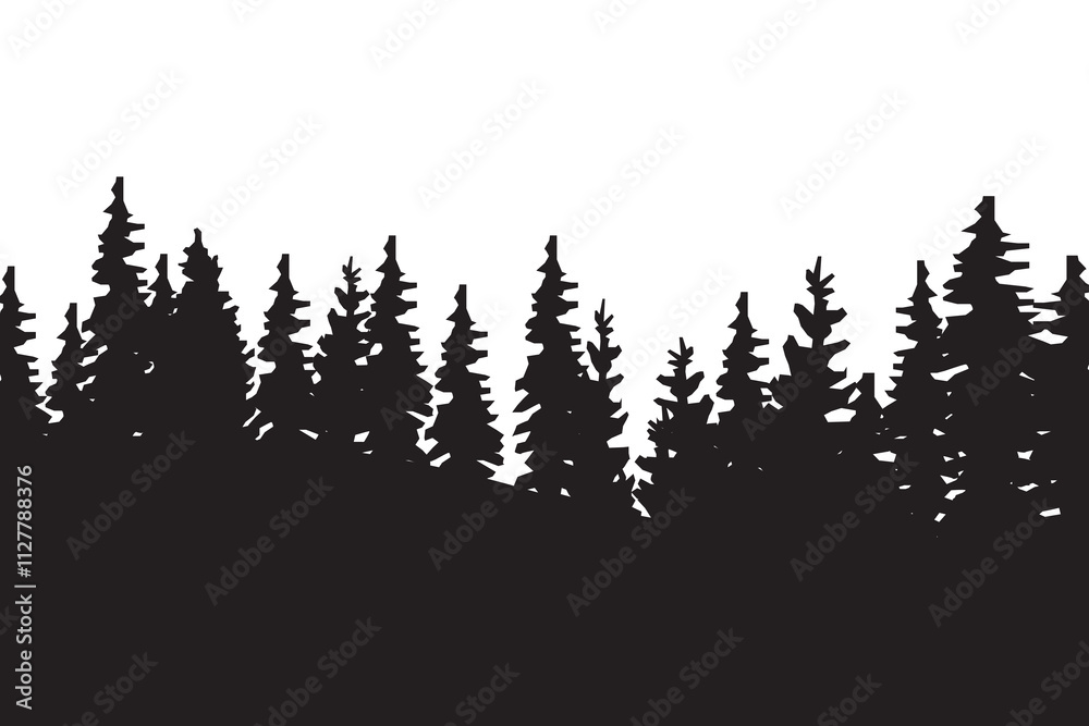 Pine tree silhouette. Forest landscape shape. Black nature outline. Evergreen vector symbol.