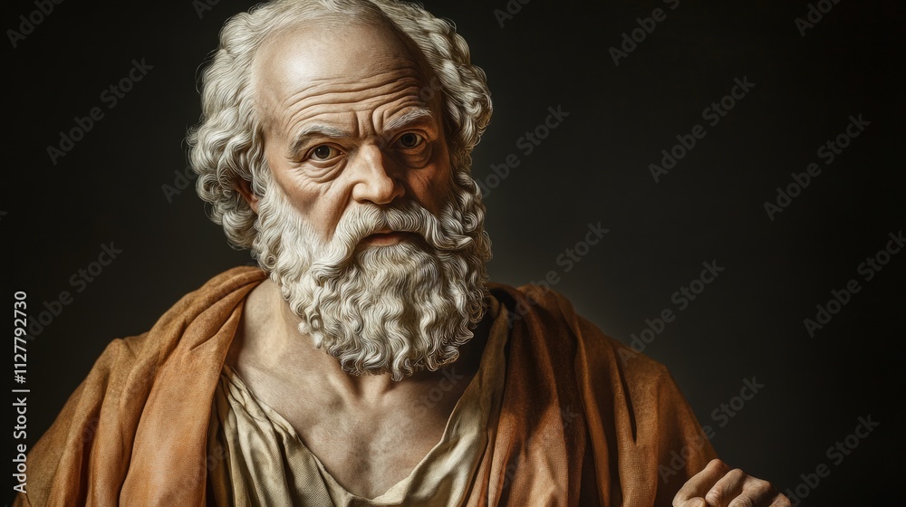 Close-up bust of an elderly, bearded man. Close-up bust of an elderly, bearded man.