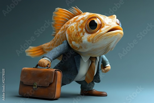 A Busy Day for Finny: Goldfish in a Suitcase Heading to Work photo