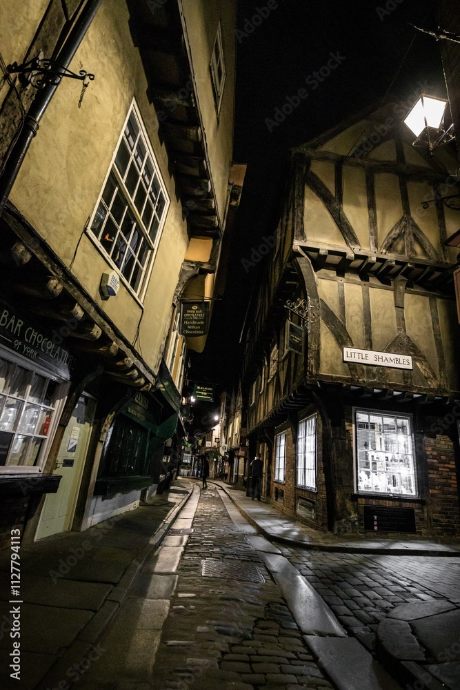 Naklejka premium Historic Shambles Street in York at Night, also Known as Diagon Alley in the Film Harry Potter